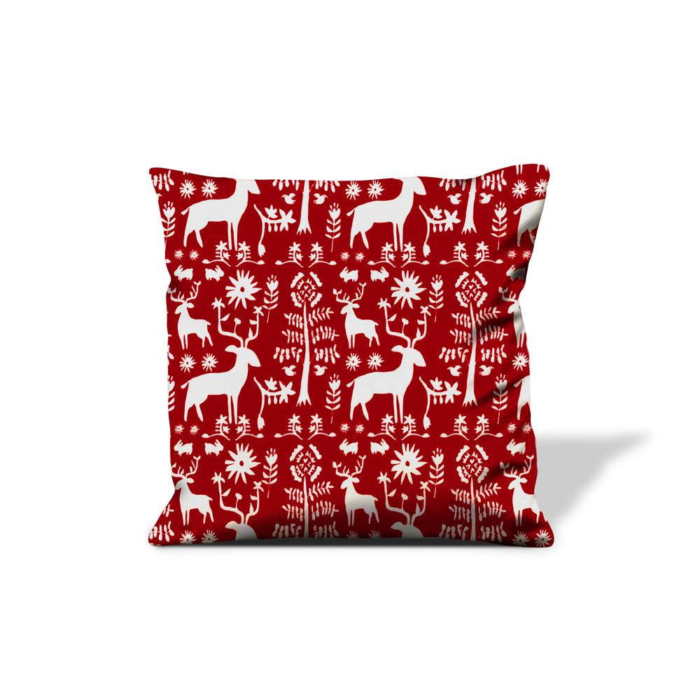 Red Gray, White Reindeer Zippered 100% Cotton Animal Print Lumbar Pillow Cover. Picture 1