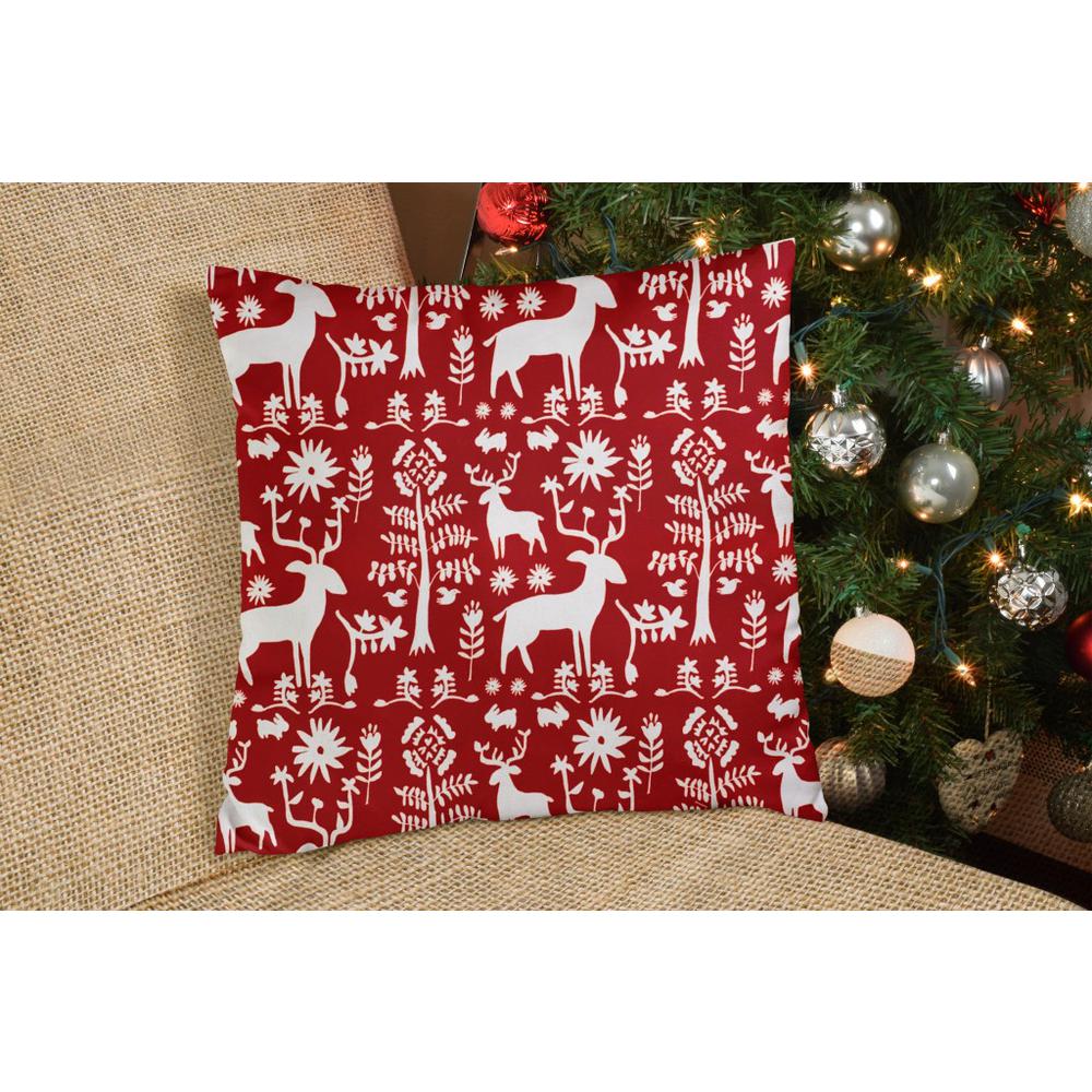Red Gray, White Reindeer Zippered 100% Cotton Animal Print Lumbar Pillow Cover. Picture 5