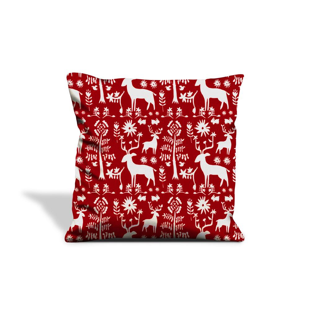 Red Gray, White Reindeer Zippered 100% Cotton Animal Print Lumbar Pillow Cover. Picture 2