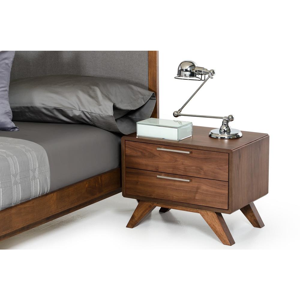 Modern Walnut Brown Nightstand with Two Drawers. Picture 1