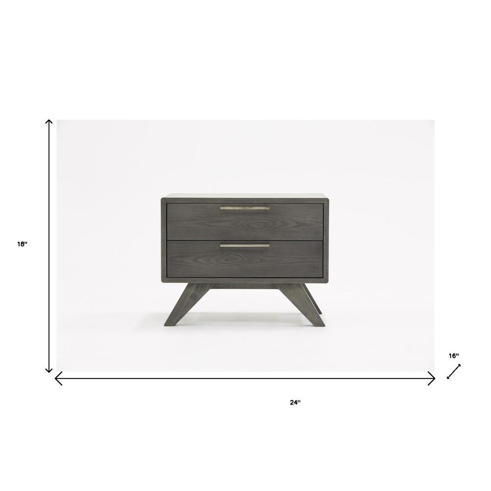 Modern Gray Wash Nightstand with Two Drawers. Picture 7