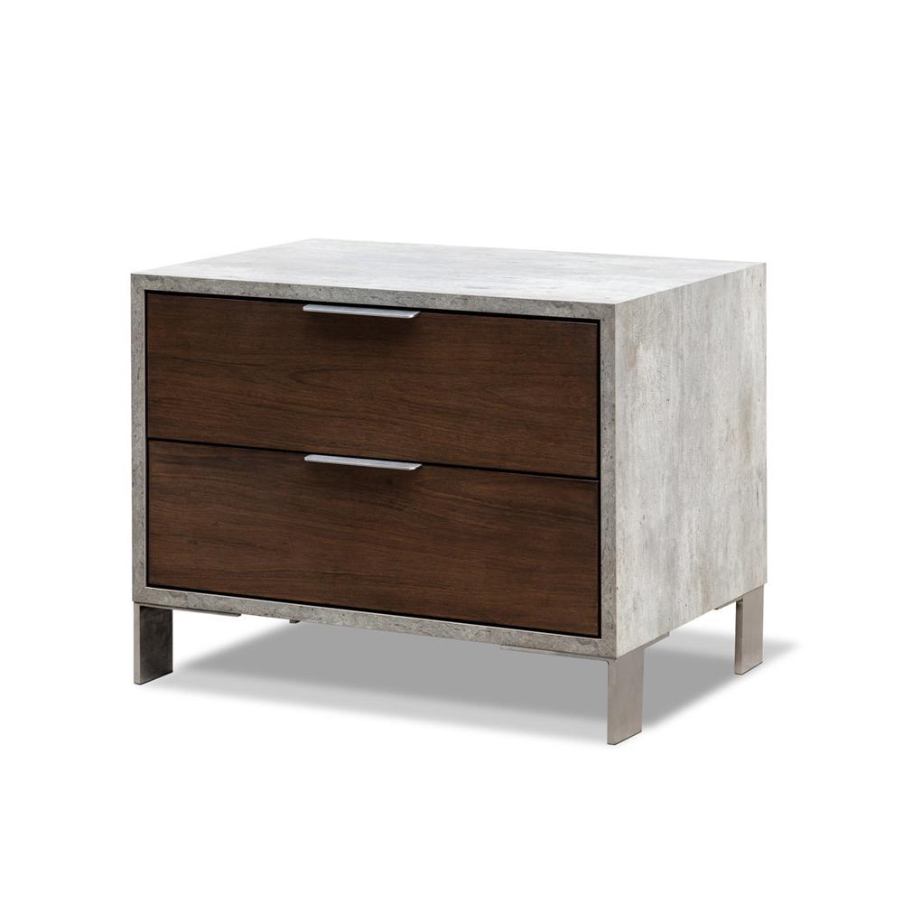 Modern Dark Walnut and Concrete Nightstand with Two Drawers. Picture 1