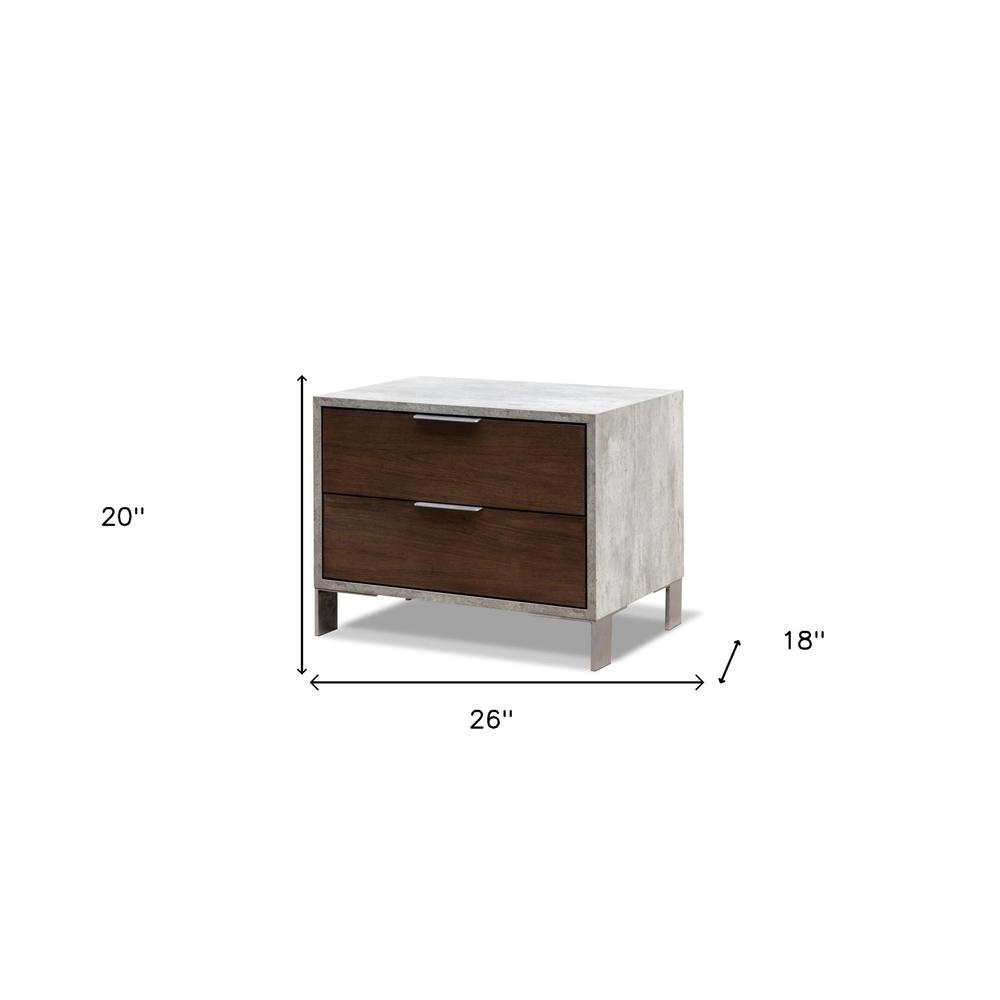 Modern Dark Walnut and Concrete Nightstand with Two Drawers. Picture 5