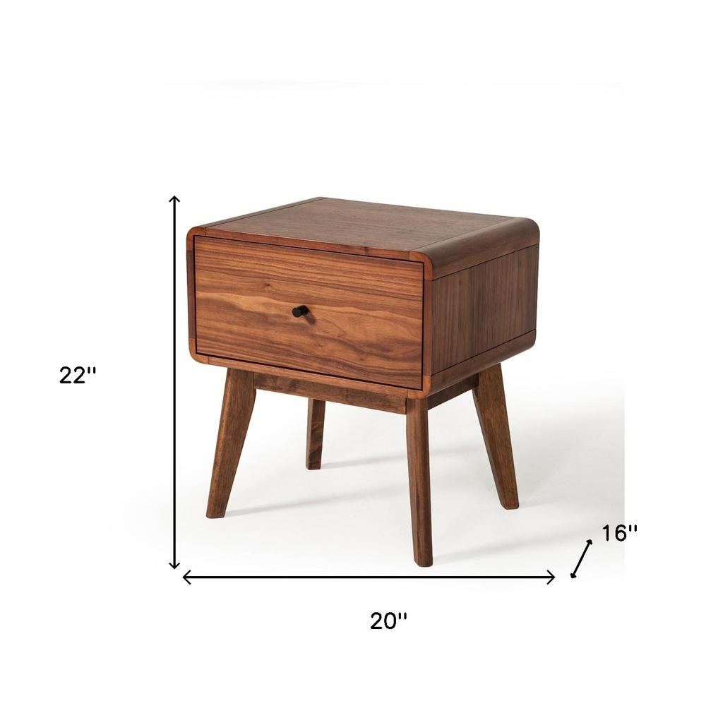 Modern Mid Century Walnut Nightstand with Single Drawer. Picture 7