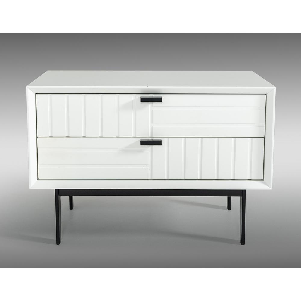 White Matte Contemporary Nightstand with Two Drawers. Picture 2