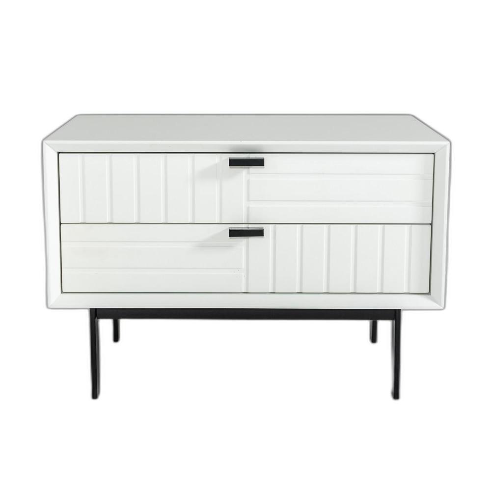 White Matte Contemporary Nightstand with Two Drawers. Picture 1