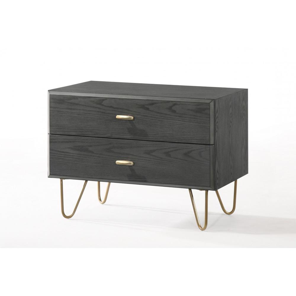 Contemporary Gray and Gold Nightstand with Two Drawers. Picture 2