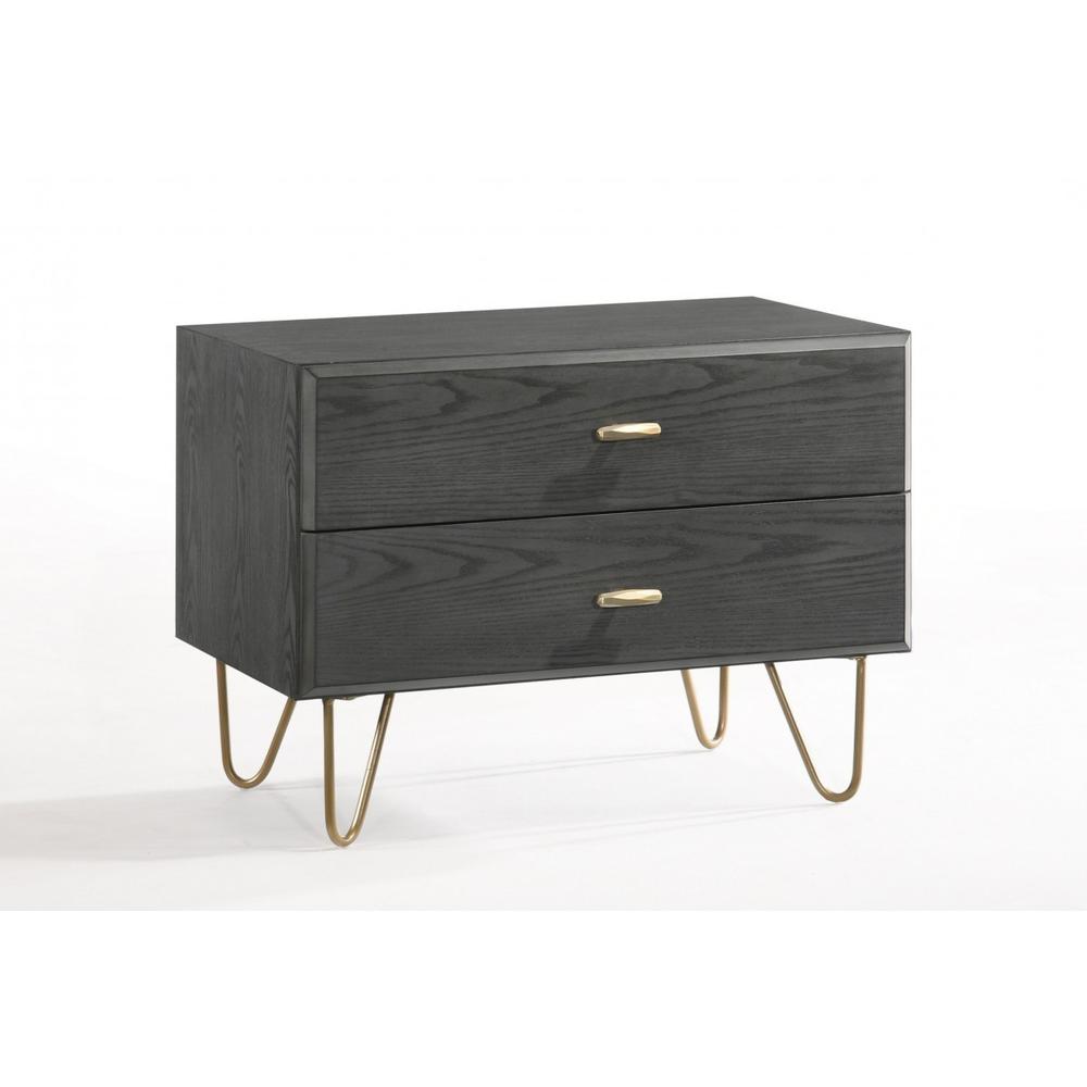 Contemporary Gray and Gold Nightstand with Two Drawers. Picture 1