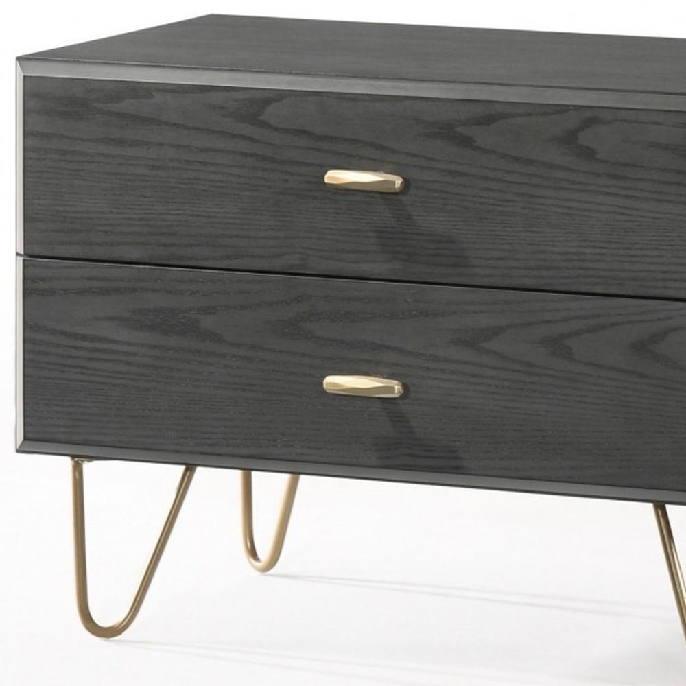 Contemporary Gray and Gold Nightstand with Two Drawers. Picture 4