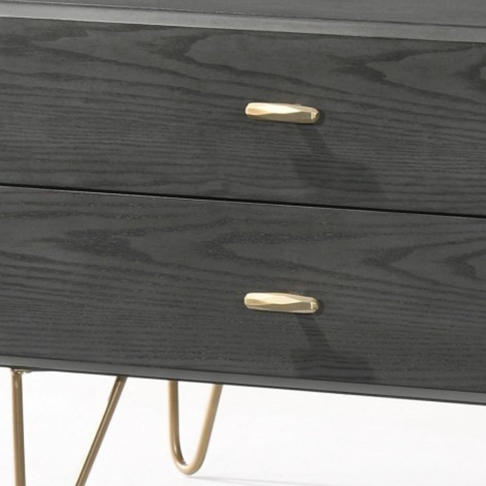 Contemporary Gray and Gold Nightstand with Two Drawers. Picture 5