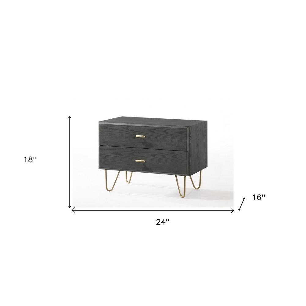 Contemporary Gray and Gold Nightstand with Two Drawers. Picture 6