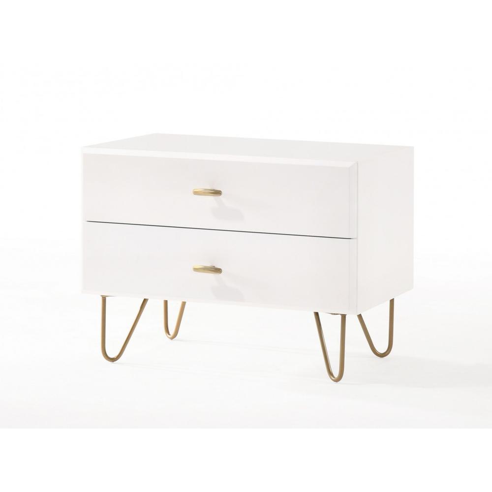 Contemporary White and Gold Nightstand with Two Drawers. Picture 2