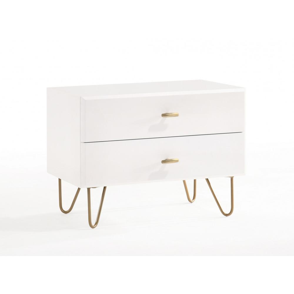 Contemporary White and Gold Nightstand with Two Drawers. Picture 1