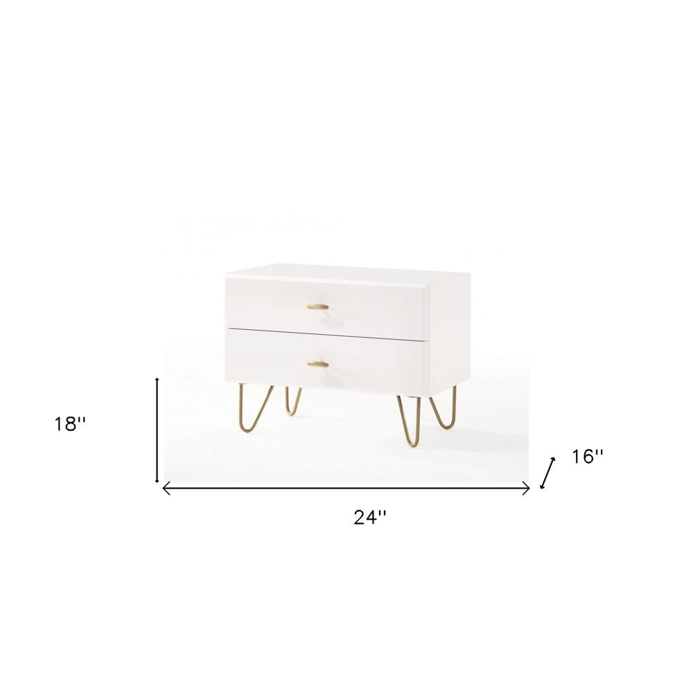 Contemporary White and Gold Nightstand with Two Drawers. Picture 6