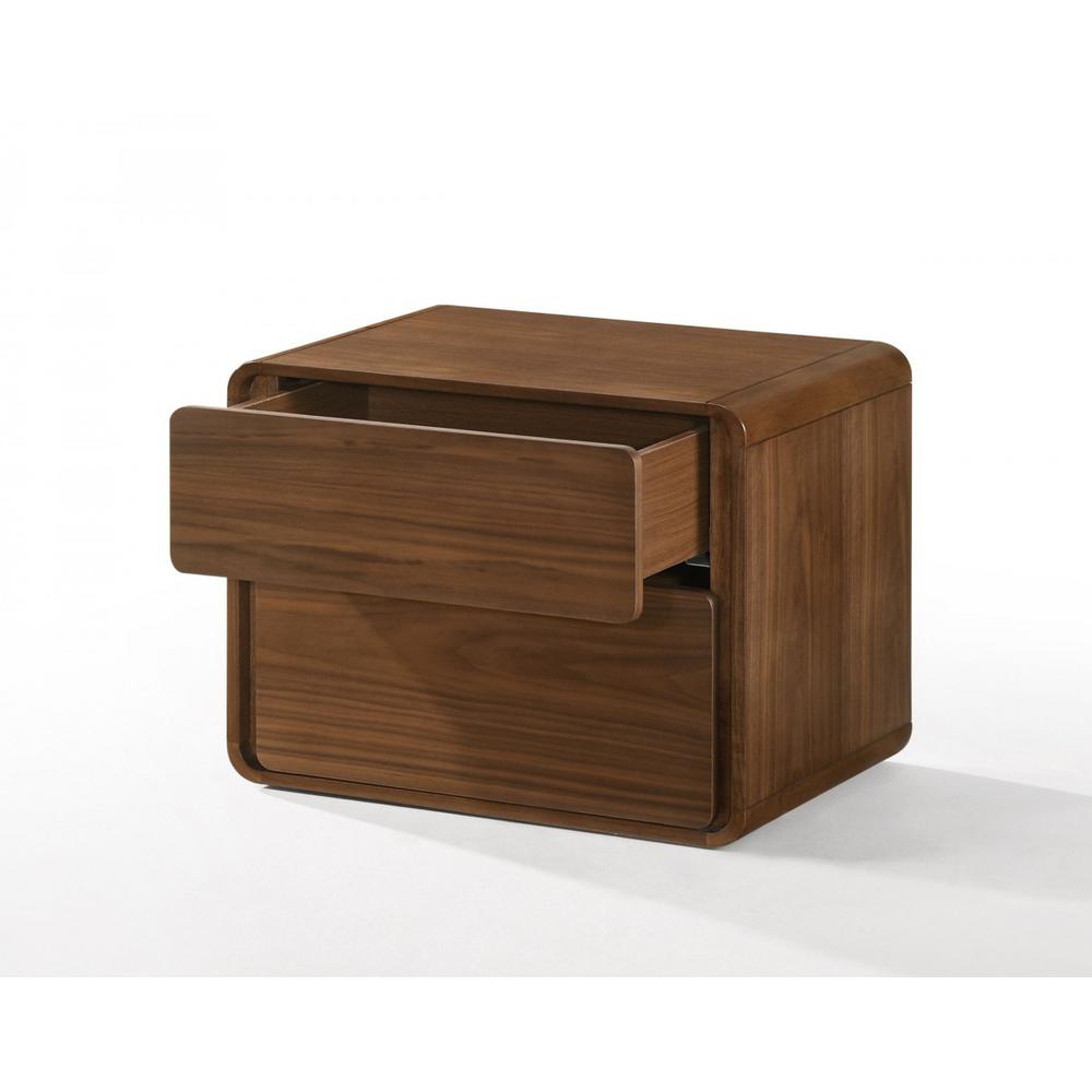 Modern Walnut Brown Nightstand with Two Drawers. Picture 2