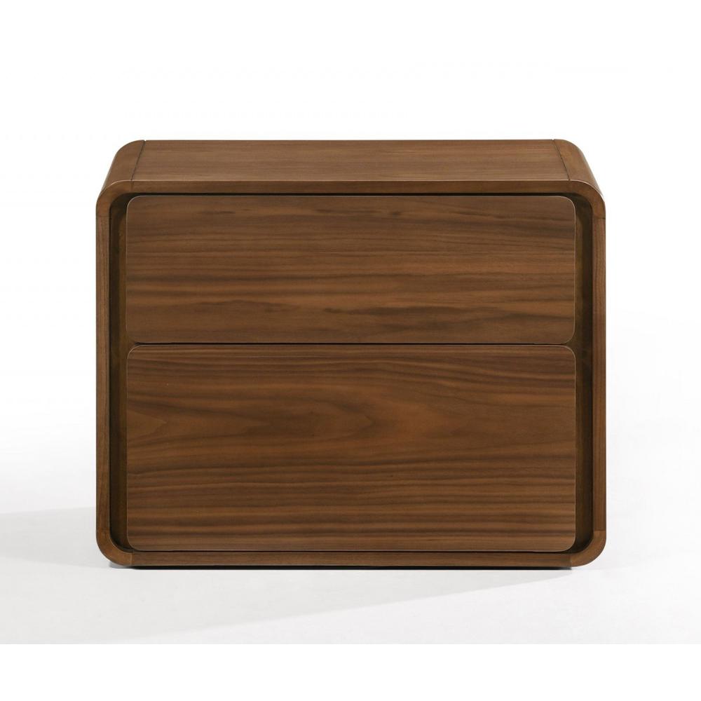 Modern Walnut Brown Nightstand with Two Drawers. Picture 3