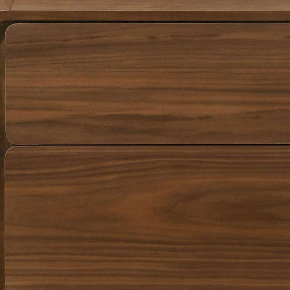 Modern Walnut Brown Nightstand with Two Drawers. Picture 7
