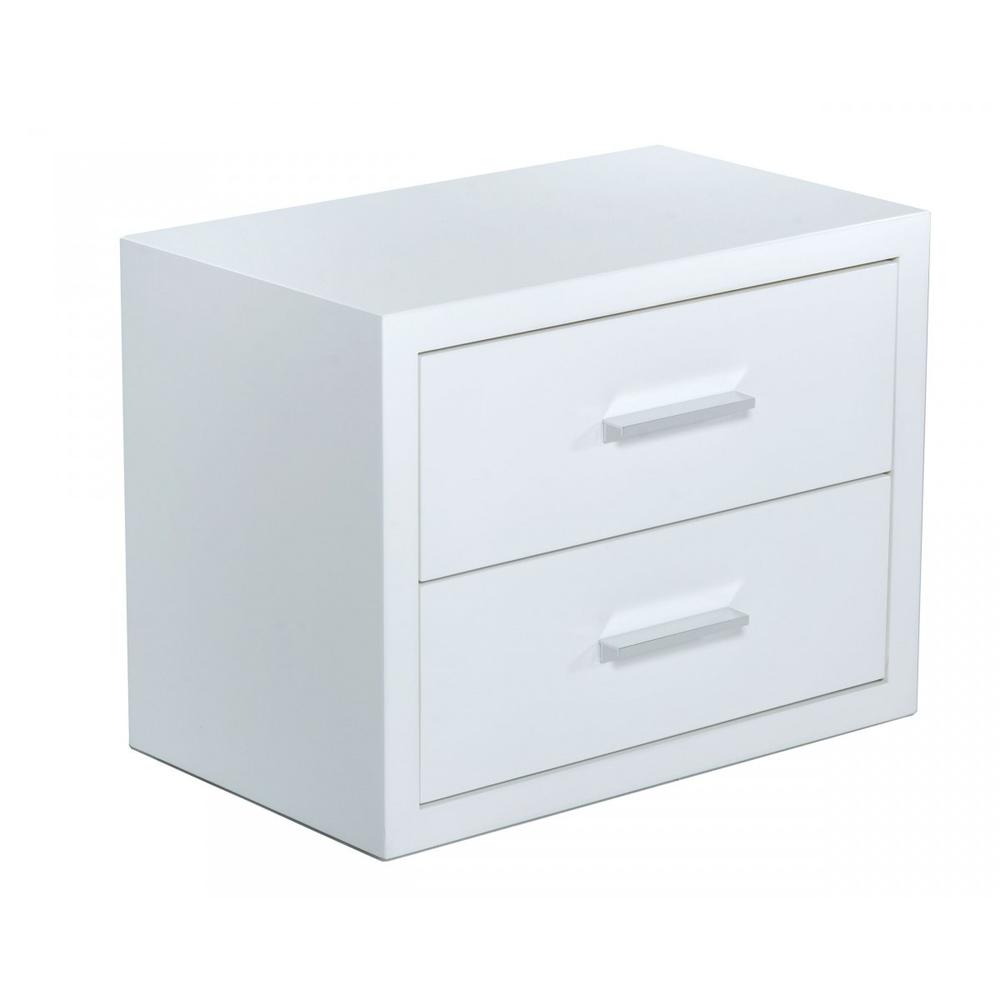 Modern Glossy White Box Nightstand with Two Drawers. Picture 2