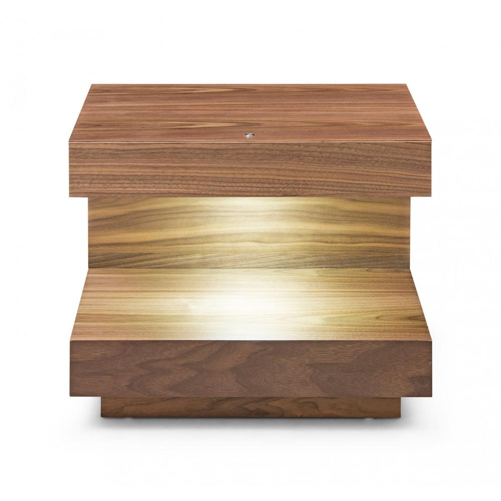 Contemporary LED Lit Walnut Nightstand with One Drawer. Picture 1