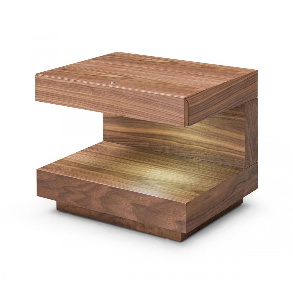 Contemporary LED Lit Walnut Nightstand with One Drawer. Picture 2