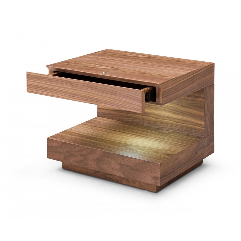Contemporary LED Lit Walnut Nightstand with One Drawer. Picture 3