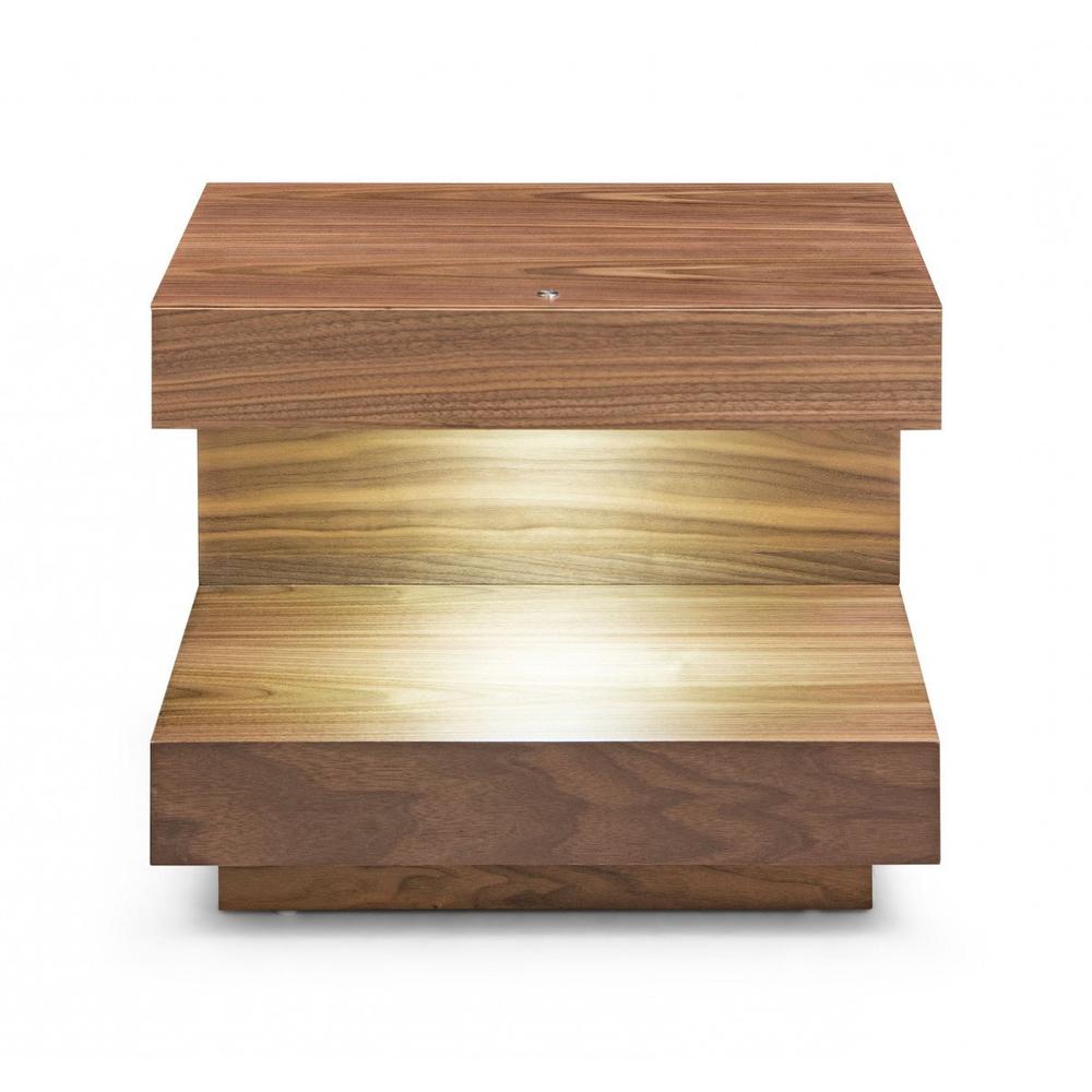 Contemporary LED Lit Walnut Nightstand with One Drawer. Picture 4