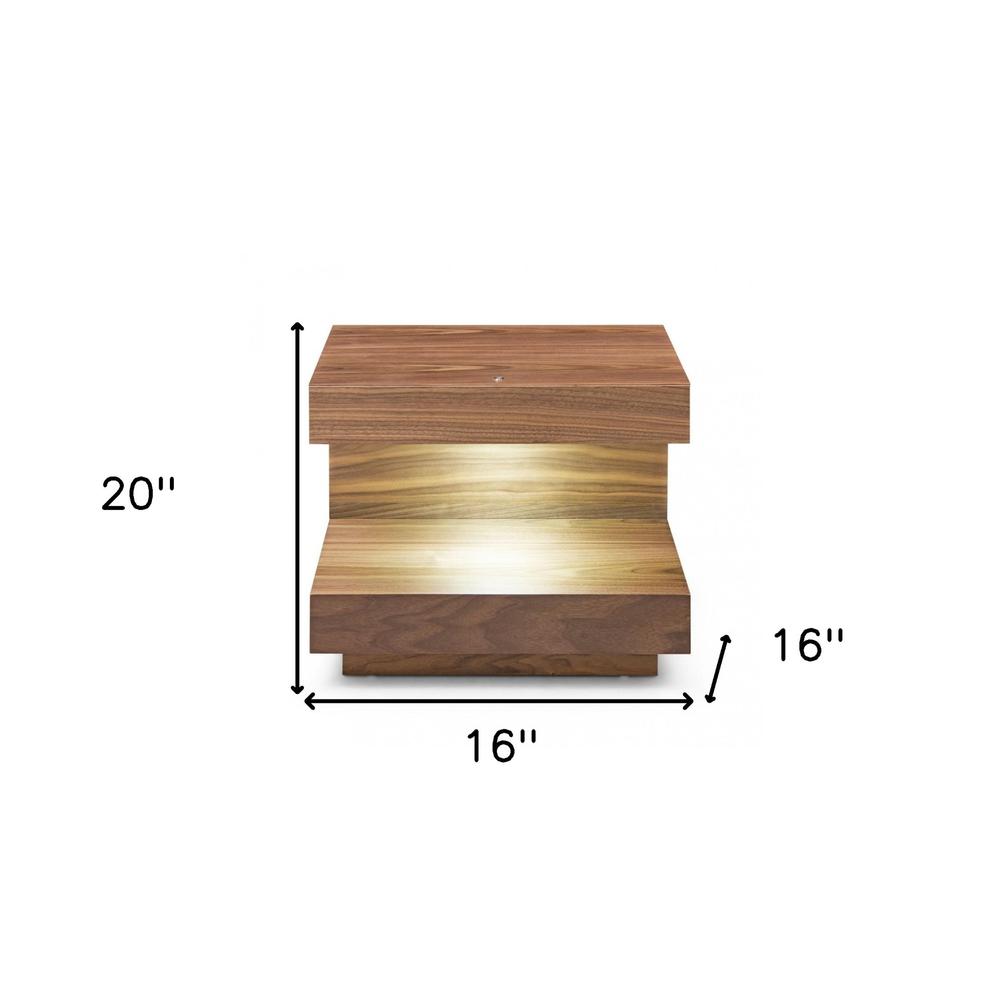Contemporary LED Lit Walnut Nightstand with One Drawer. Picture 7