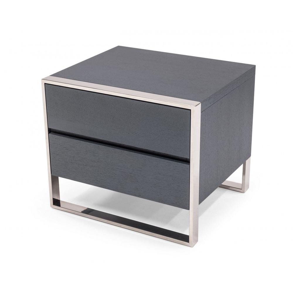 Modern Gray and Stainless Steel Nightstand With Two Drawers. Picture 2
