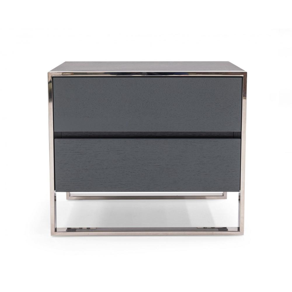 Modern Gray and Stainless Steel Nightstand With Two Drawers. Picture 1
