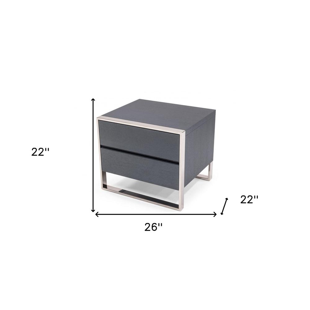 Modern Gray and Stainless Steel Nightstand With Two Drawers. Picture 6