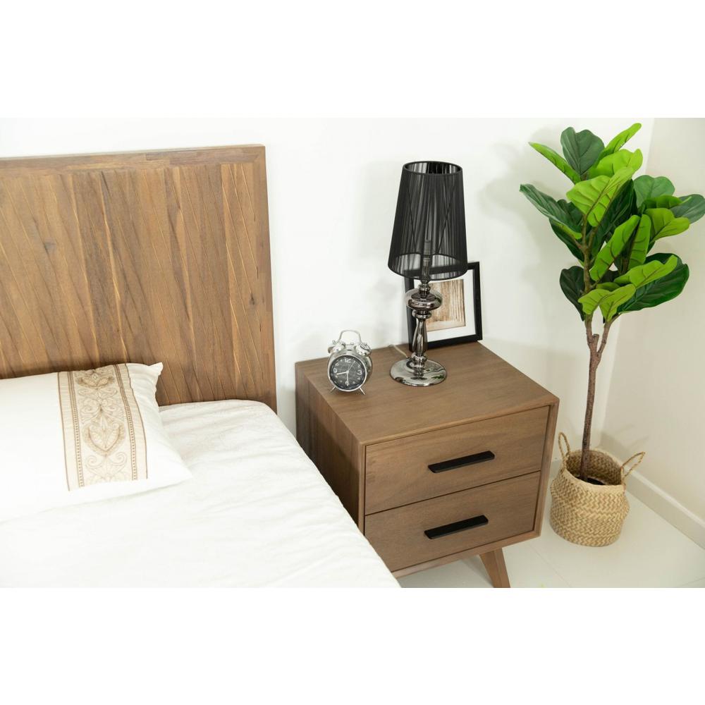 Natural Light Mocha Contemporary Nightstand with Two Drawers. Picture 8