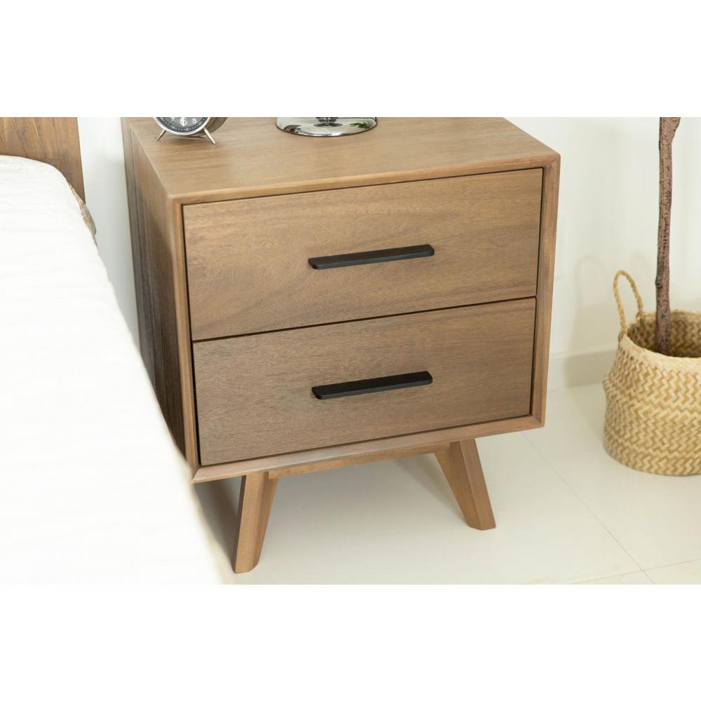 Natural Light Mocha Contemporary Nightstand with Two Drawers. Picture 6