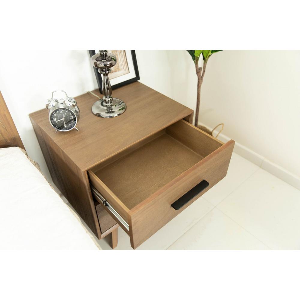 Natural Light Mocha Contemporary Nightstand with Two Drawers. Picture 7