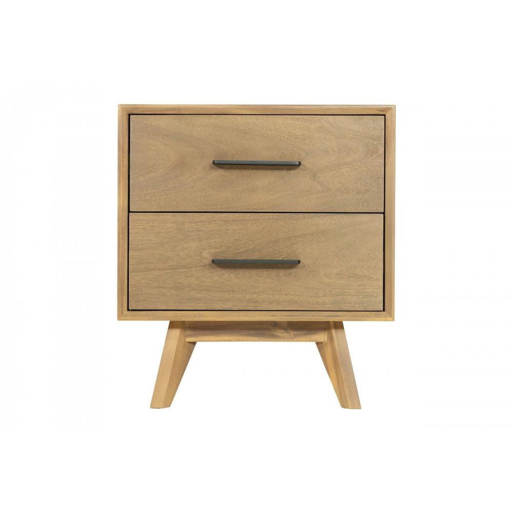 Natural Light Mocha Contemporary Nightstand with Two Drawers. Picture 1
