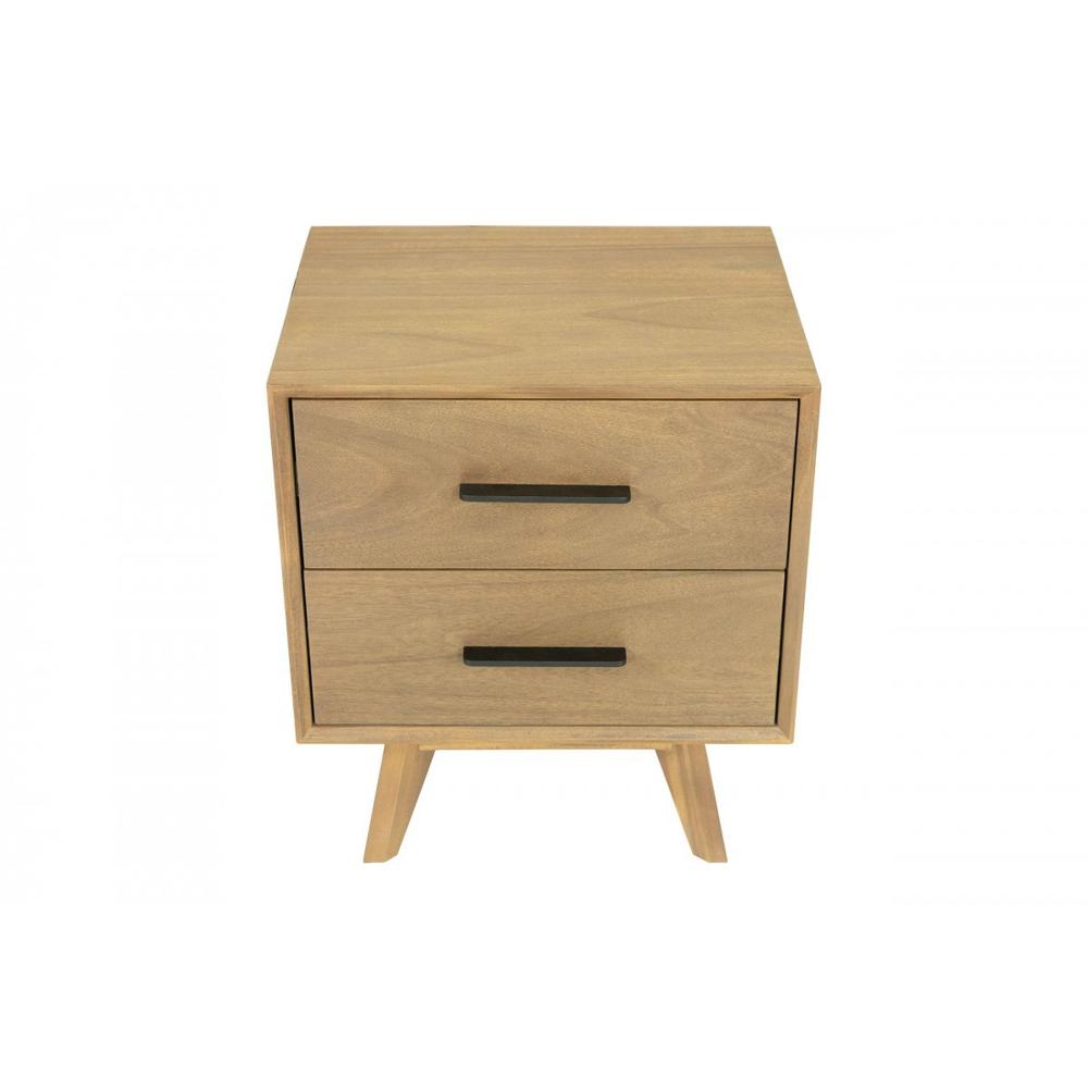 Natural Light Mocha Contemporary Nightstand with Two Drawers. Picture 2
