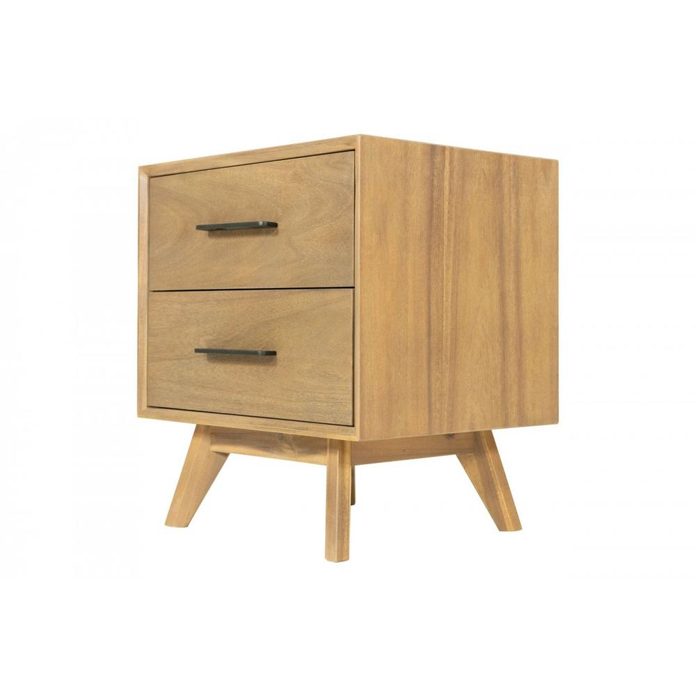 Natural Light Mocha Contemporary Nightstand with Two Drawers. Picture 3