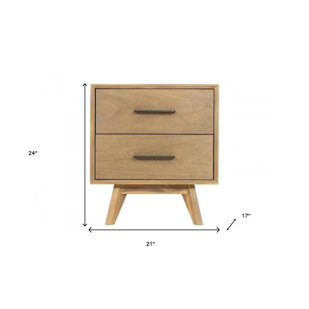 Natural Light Mocha Contemporary Nightstand with Two Drawers. Picture 9