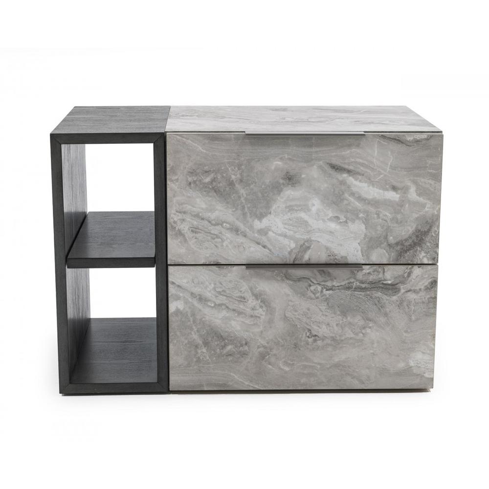 Contempo Gray Faux Marble and Gray Two Drawer Nightstand. Picture 1