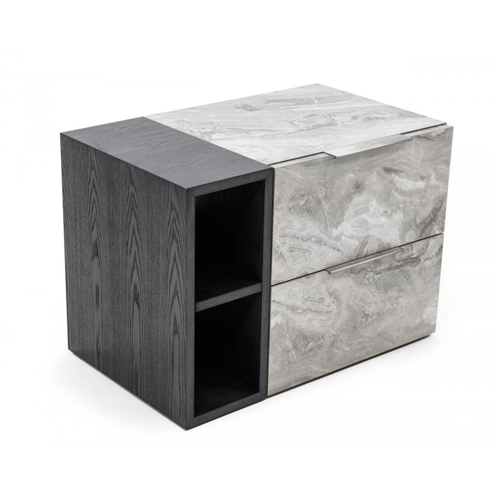 Contempo Gray Faux Marble and Gray Two Drawer Nightstand. Picture 2