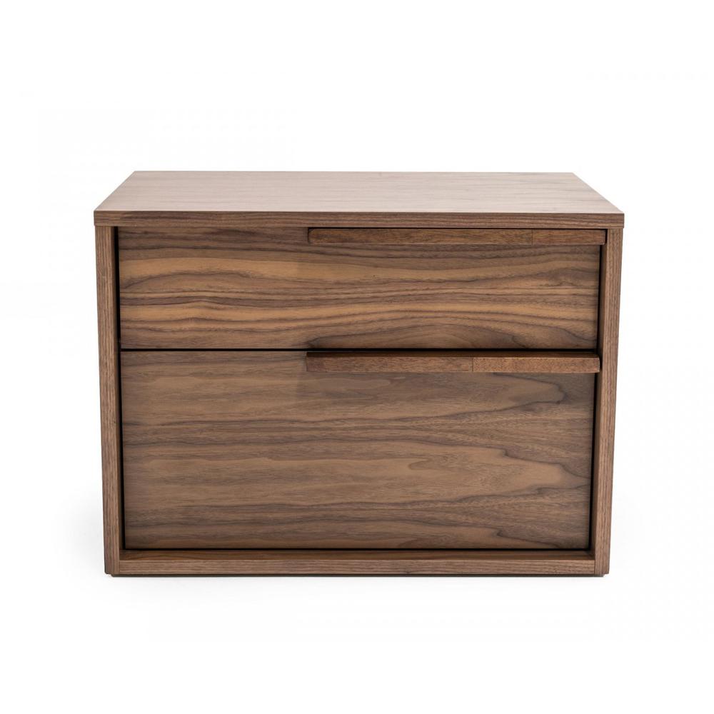 Modern Light Brown Walnut Nightstand with Two drawers. Picture 2