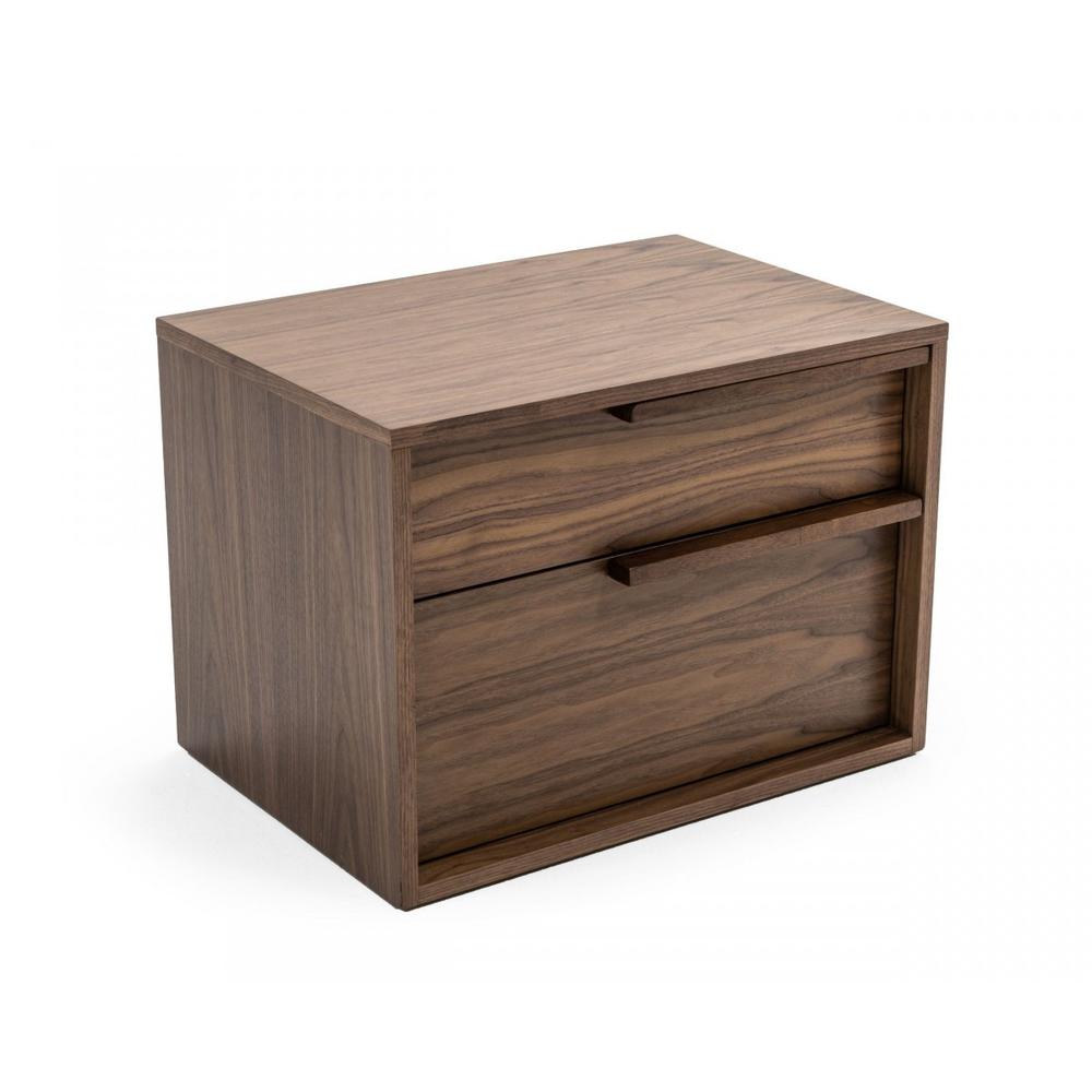 Modern Light Brown Walnut Nightstand with Two drawers. Picture 1