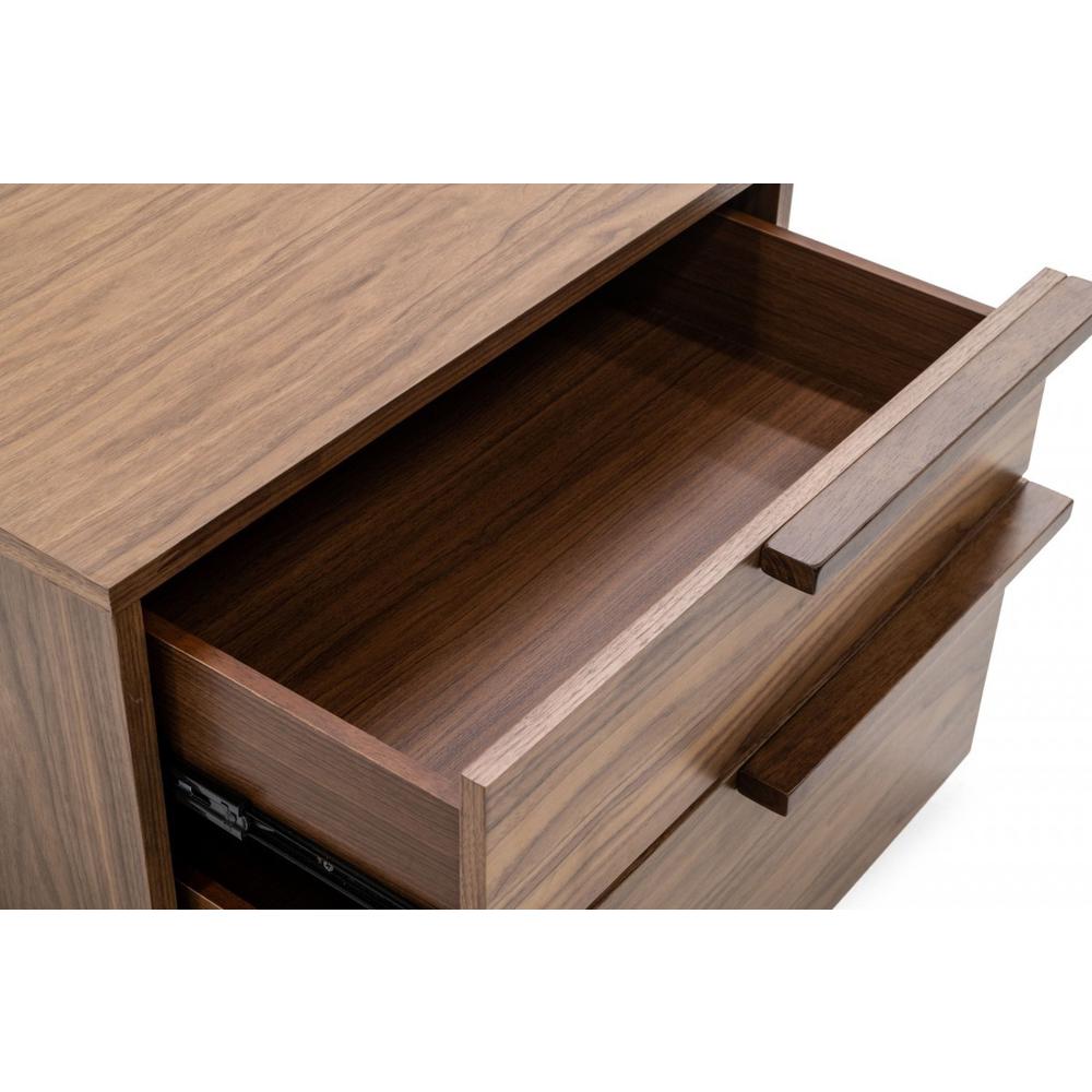 Modern Light Brown Walnut Nightstand with Two drawers. Picture 4