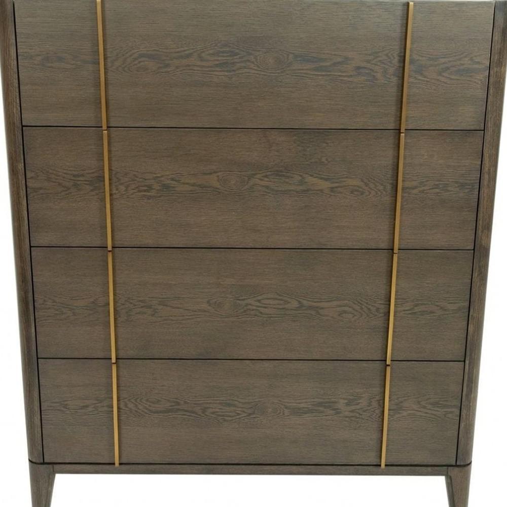 39" Dark Brown and gold Solid Wood Four Drawer Dresser. Picture 6