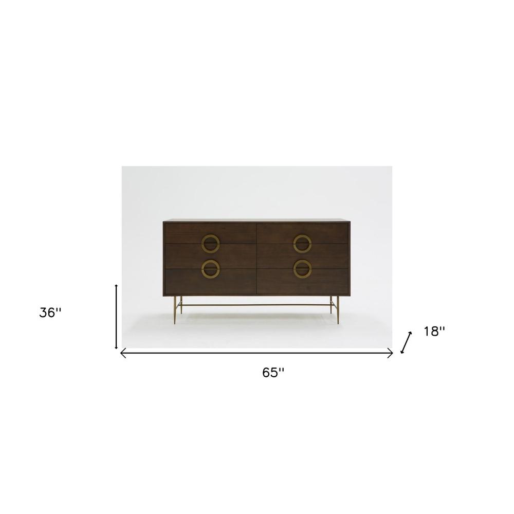 65" Acacia Solid Wood Six Drawer Double Dresser. Picture 6