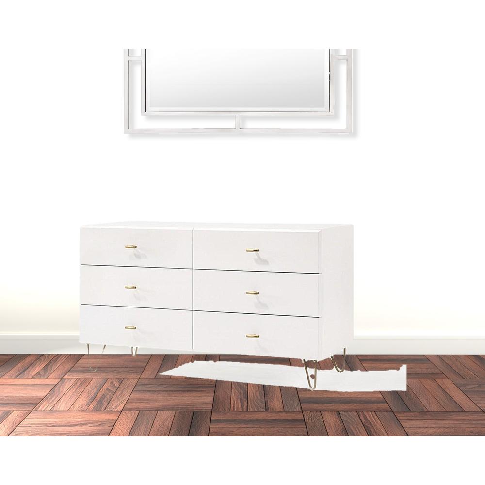 51" White Manufactured Wood Six Drawer Double Dresser. Picture 3