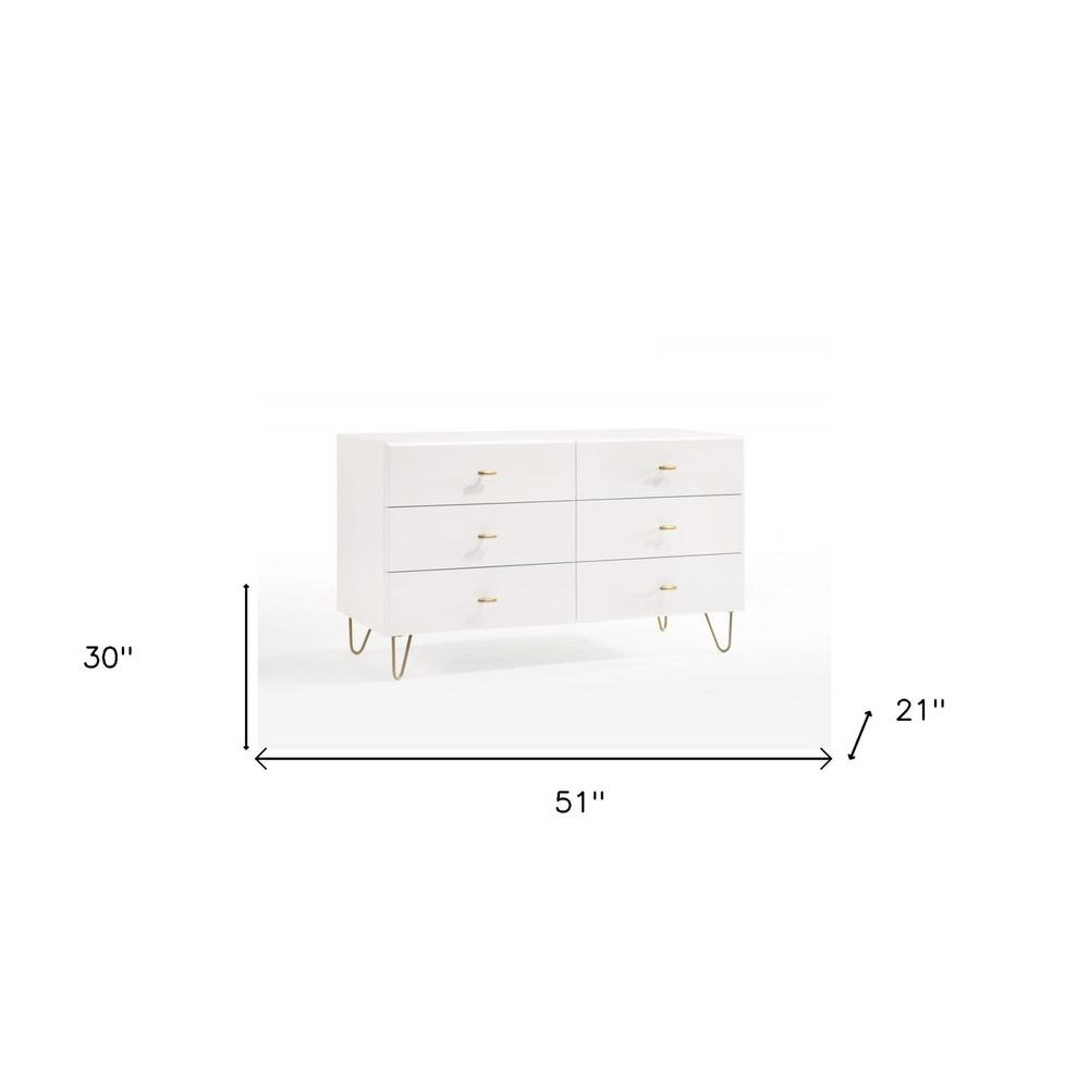 51" White Manufactured Wood Six Drawer Double Dresser. Picture 6