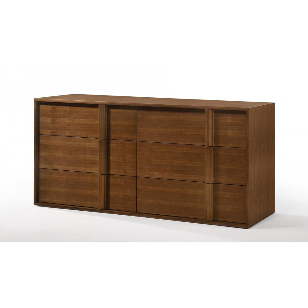 65" Walnut Solid Wood Six Drawer Double Dresser. Picture 2