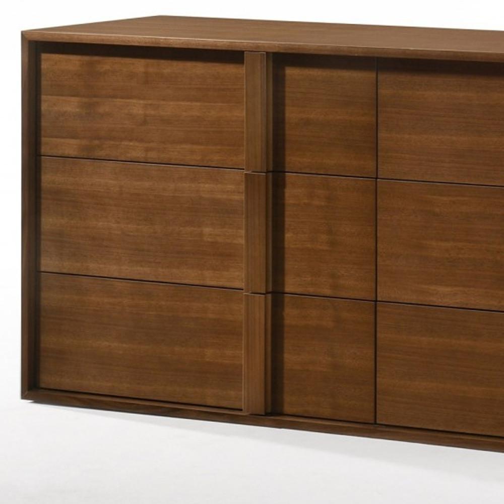 65" Walnut Solid Wood Six Drawer Double Dresser. Picture 5