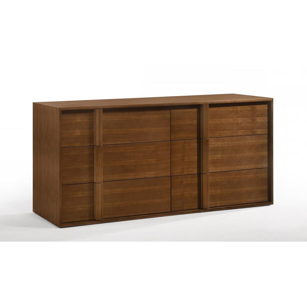 65" Walnut Solid Wood Six Drawer Double Dresser. Picture 1
