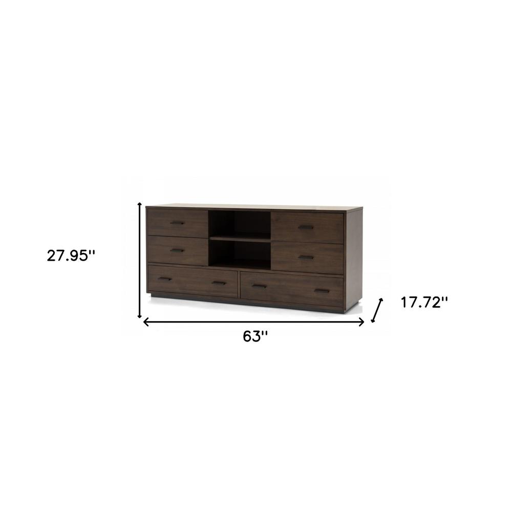 63" Walnut Six Drawer Double Dresser. Picture 8